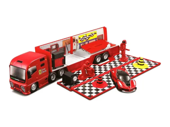 Bburago Ferrari Race & Play камион транспортер Racing Hauler со автомобил 1:43 – слика 3