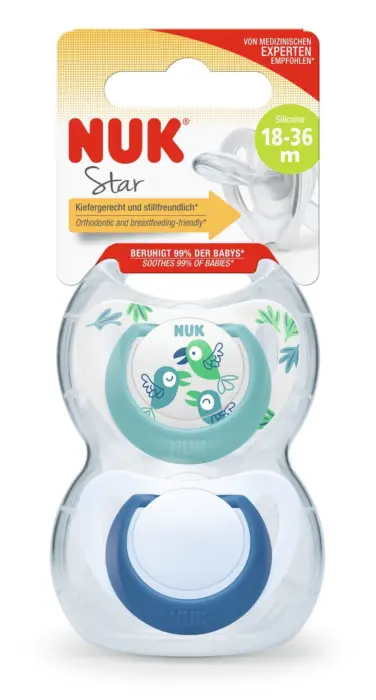 NUK Çucël silikoni Star, 18–36 muaj, 2 copë (asortiment) NUK Çucël silikoni Star, 18–36 muaj, 2 copë (asortiment)