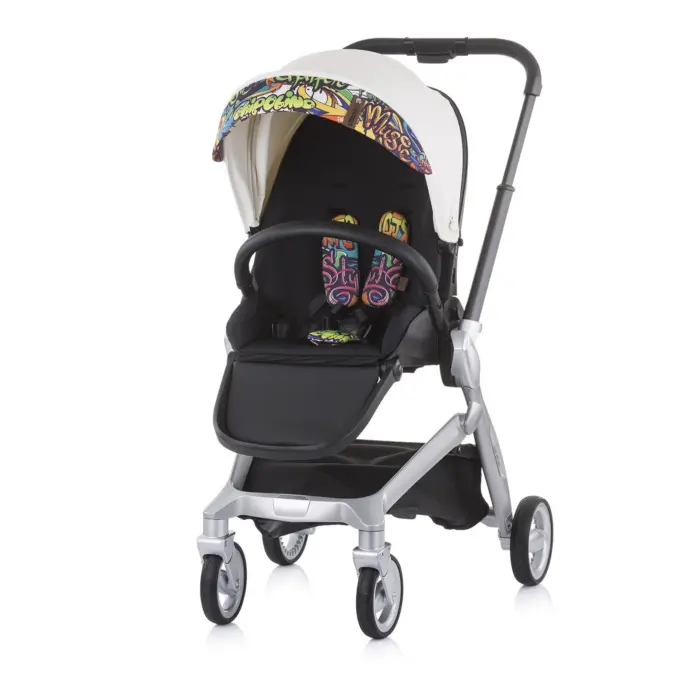 Chipolino Emotion 3-in-1 baby stroller with car seat, white/graffiti