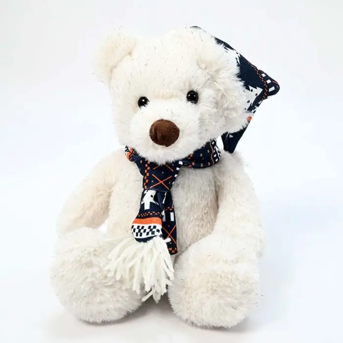 Amek Плишано мече со темносина плетена капа и шал, 24 cm