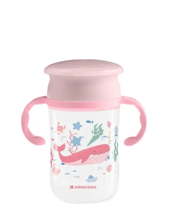 Kikka Boo Чаша со рачки и капак против истурање Deep Sea, 300 ml, розева