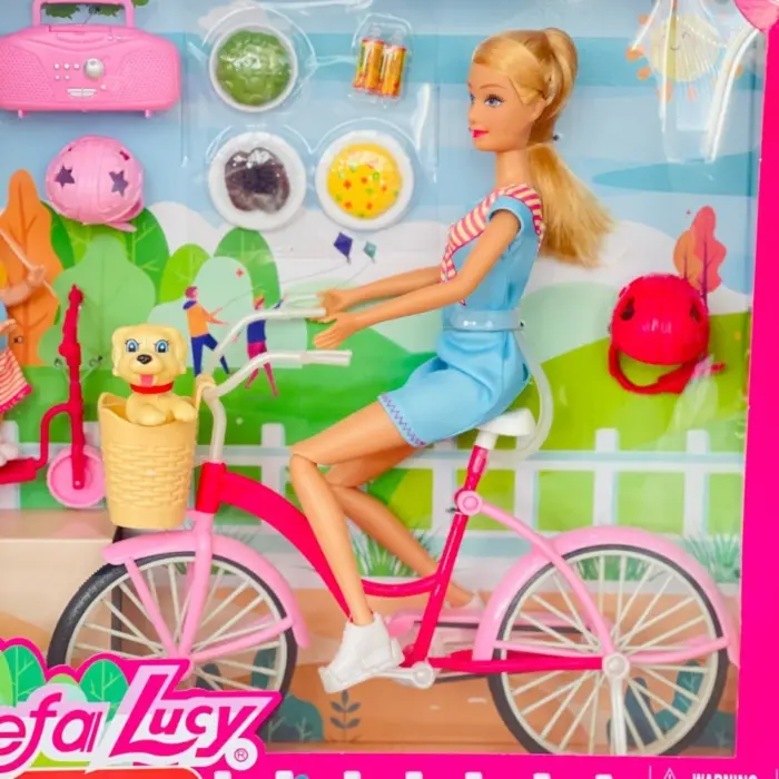Defa кукла Lucy со велосипед, тротинет и куче, сет Outdoor Riding – слика 4