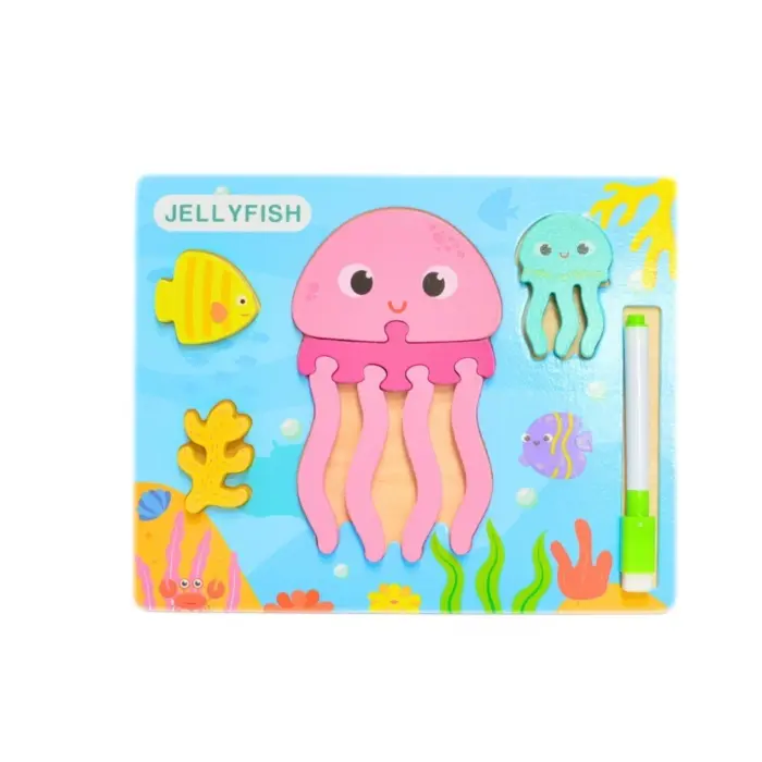 2-in-1 wooden puzzle and writing board, with marker – image 4
