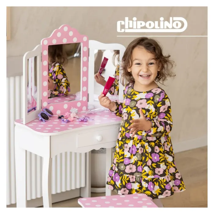 Chipolino children's dressing table with stool, pink