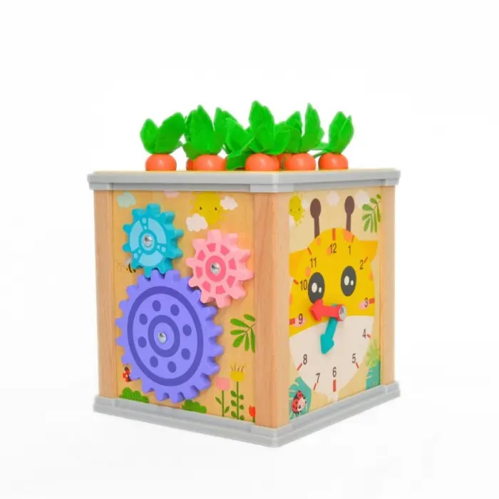 Educational wooden 9-in-1 cube with carrots, xylophone and clock – image 3