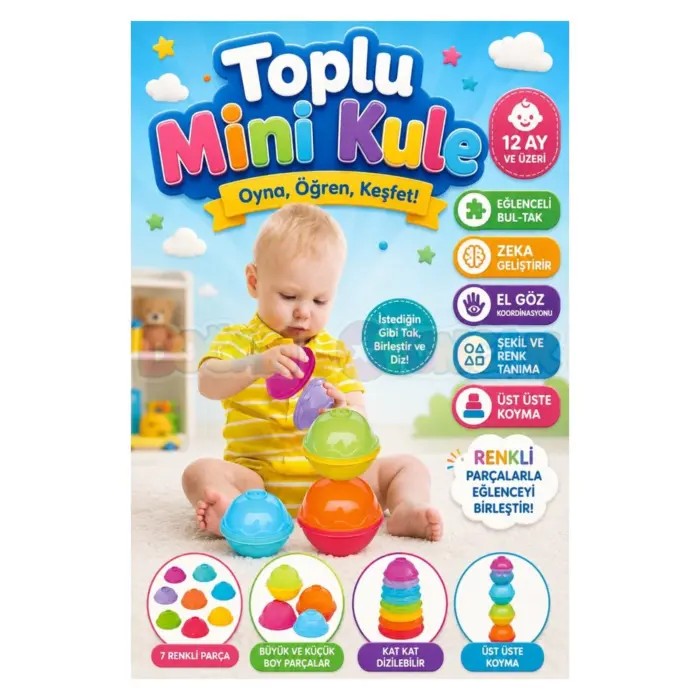 DEDE mini tower with stacking balls, 8 pieces, 03467