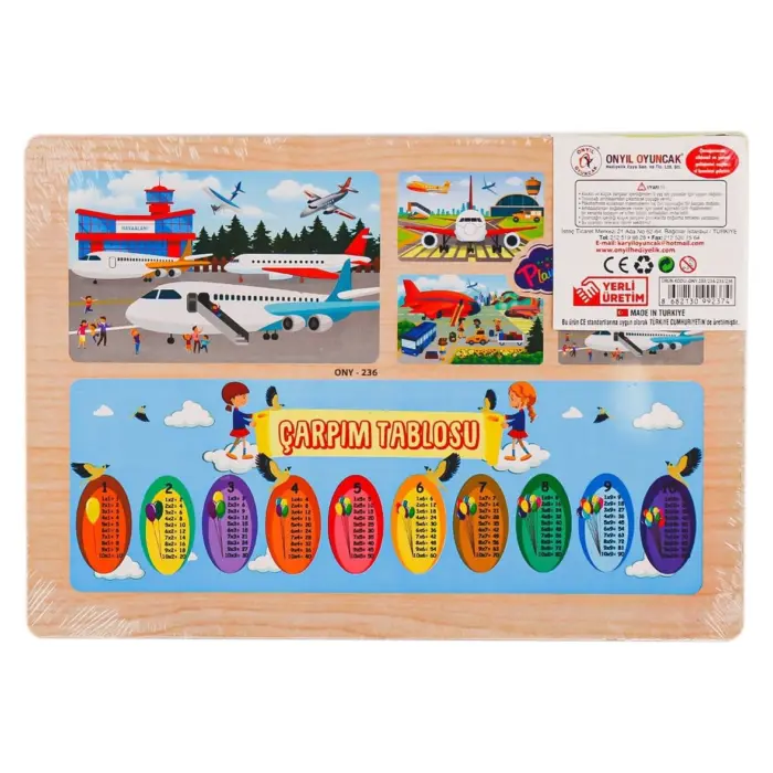 PlayWood Дрвена сложувалка Аеродром, 20 делови, со таблица множење