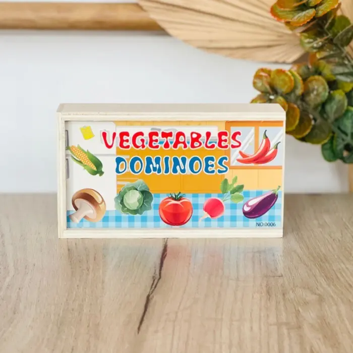 Domino prej druri me figura në kuti druri, pllakat 7 x 3,5 cm – foto 4