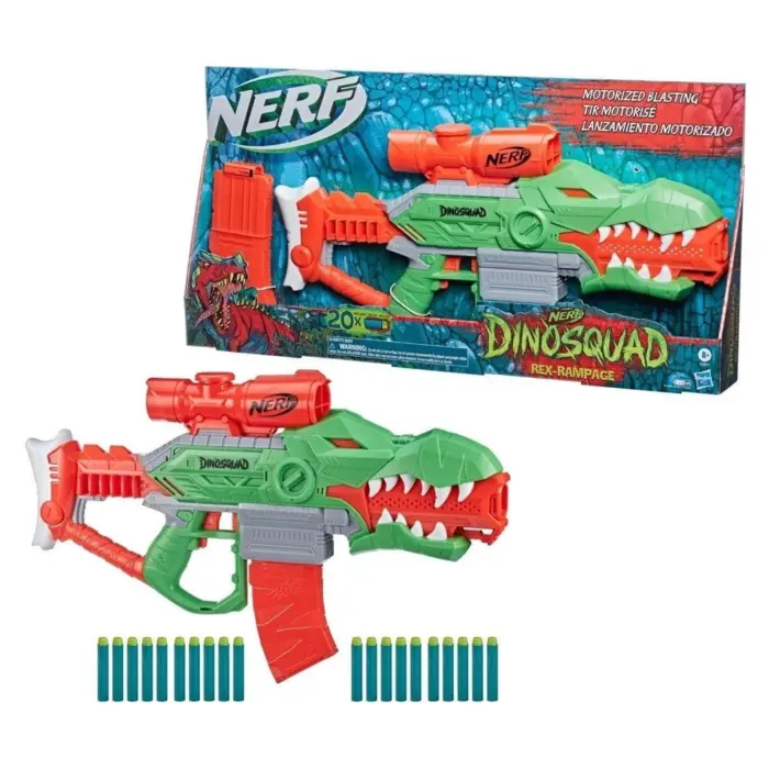 NERF DinoSquad Rex-Rampage motorised blaster with 20 darts, F0807