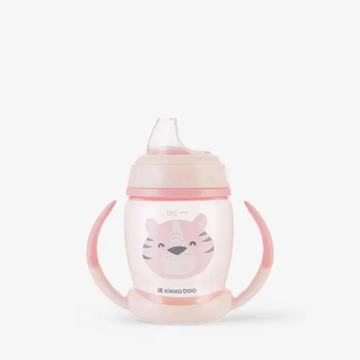 Kikka Boo Шише со рачки и силиконско клунче Happy Face, 200 ml, розево
