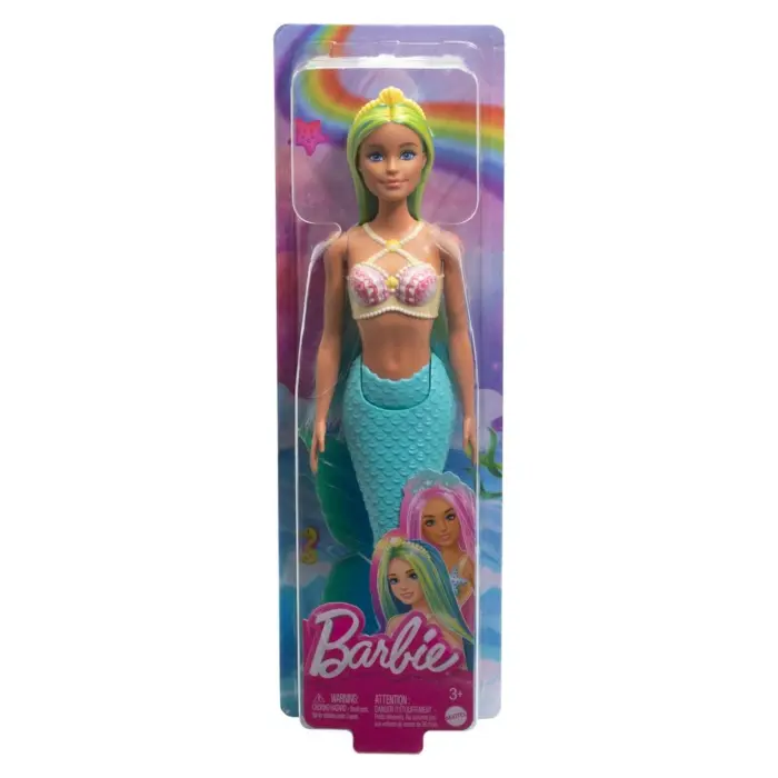 BARBIE Кукла сирена Dreamtopia со сино-жолта коса и тиркизна опашка, HRR02