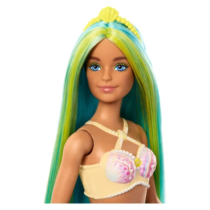 BARBIE Кукла сирена Dreamtopia со сино-жолта коса и тиркизна опашка, HRR02