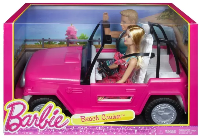 Barbie Џип за кукли Beach Cruiser со Barbie и Ken, розов – слика 3