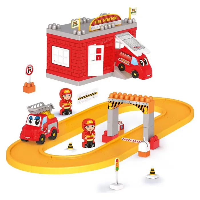DEDE Fire Station block set with track, 47 pieces, 03323