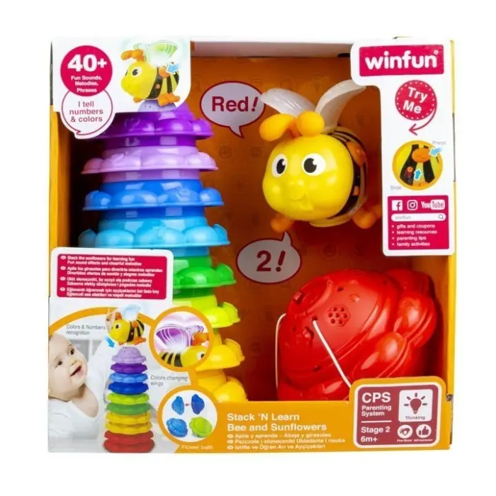 Winfun Музичка играчка за редење Пчелка и сончогледи, со мелодии