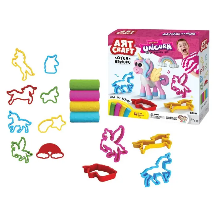ak-03551-1 ART CRAFT Сет пластелин Unicorn, 4 чашки, 8 калапи, 200 g, 03551