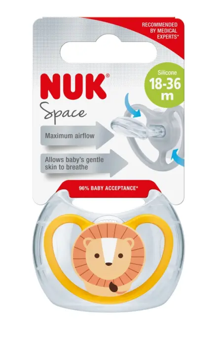 NUK Çucël silikoni Space, 18–36 muaj, me kuti (asortiment)