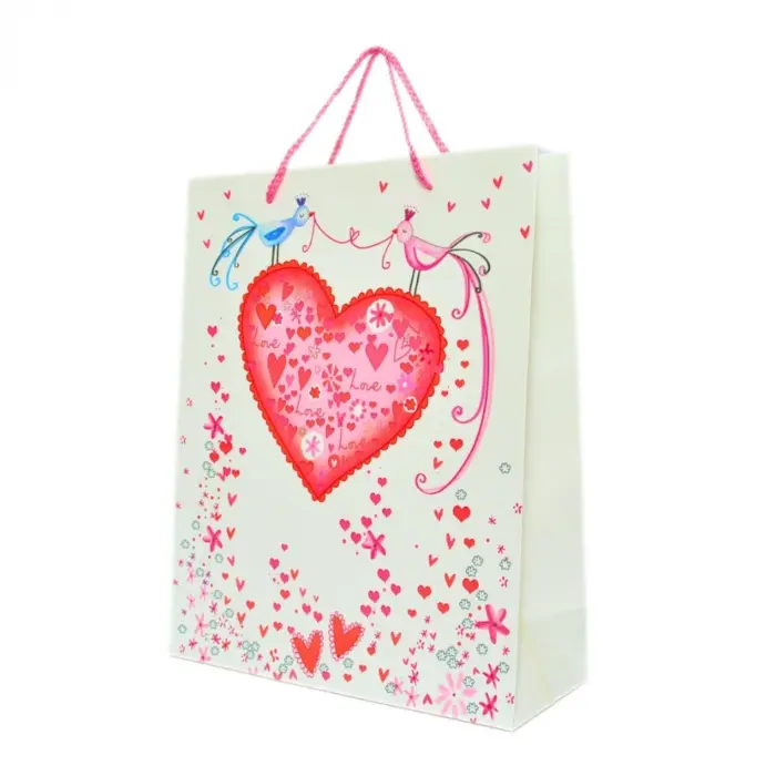 Qese dekorative dhuratash me motiv zemrash dhe doreza, 26 x 32 x 10 cm – foto 4