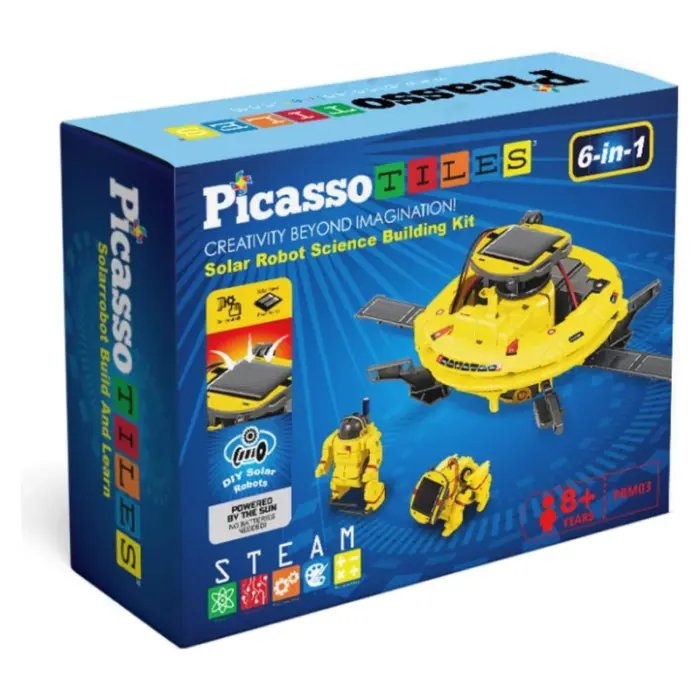 Picasso Tiles Соларен UFO робот 6 во 1, STEAM комплет за градење