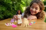 Barbie doll and pet set – mommy dog, 3 little puppies with color-change feature and pet accessories