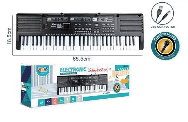 Sintetizator për fëmijë Q-777 me mikrofon dhe kabëll USB, 65,5 cm, i zi
