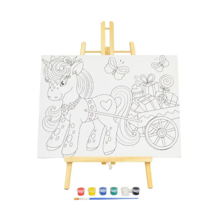 Canvas painting set with easel, tempera paints and brush, 30 x 40 cm canvas Canvas painting set with easel, tempera paints and brush, 30 x 40 cm canvas