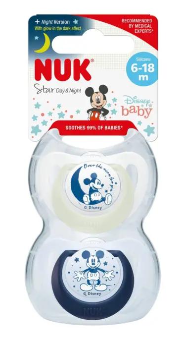 NUK Çucël Star Day & Night Disney Mickey Mouse, 6–18 muaj, 2 copë