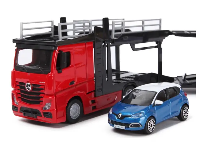 Bburago Mercedes-Benz Actros камион носач на автомобили 1:43, со автомобил – слика 2