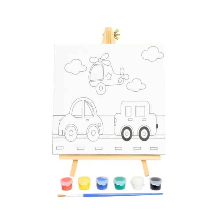 Canvas painting set with easel, tempera paints and brush, 25 x 30 cm canvas – image 6