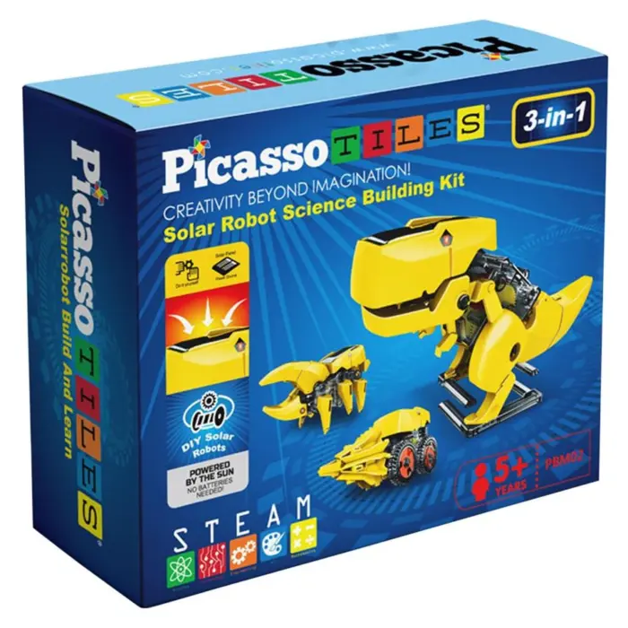 Picasso Tiles Robot dinozaur diellor 3 në 1, komplet STEAM