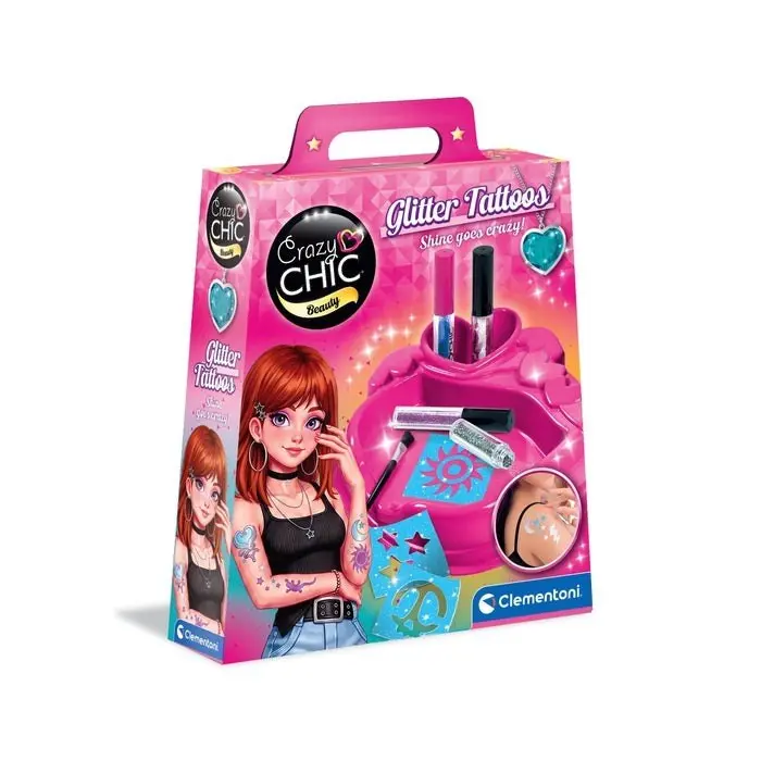 Clementoni Сет за сјајни тетоважи Crazy Chic Glitter Tattoos, со шаблони – слика 2