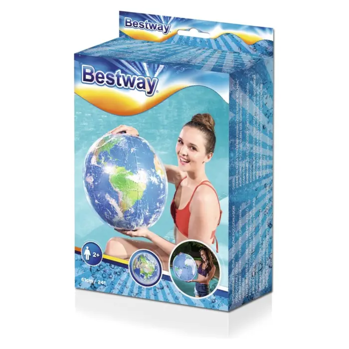 Bestway Топка за плажа Земјина топка со LED светло, Ø61 cm