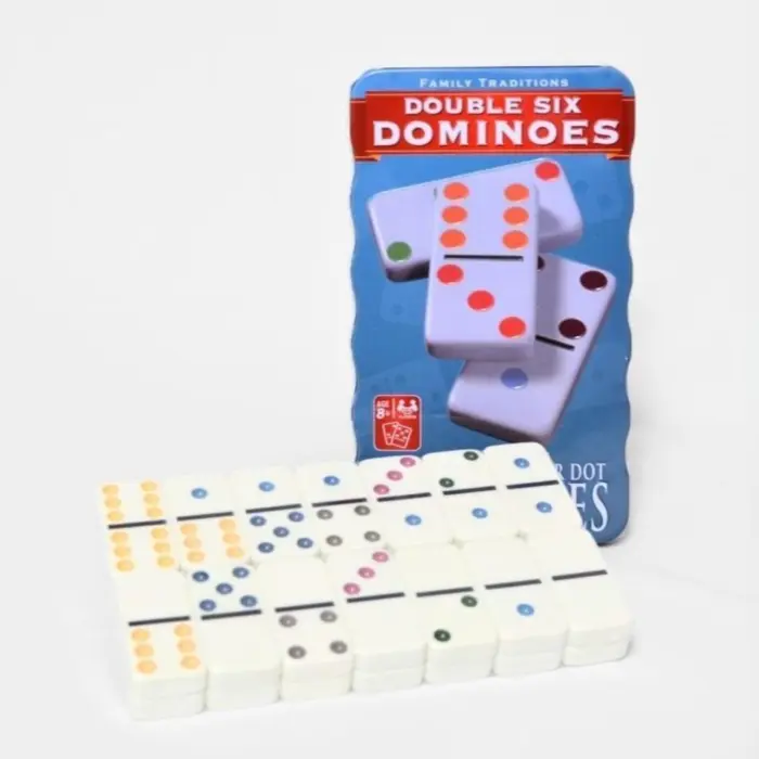 Double Six dominoes with colored dots, 28 tiles in a box – image 2