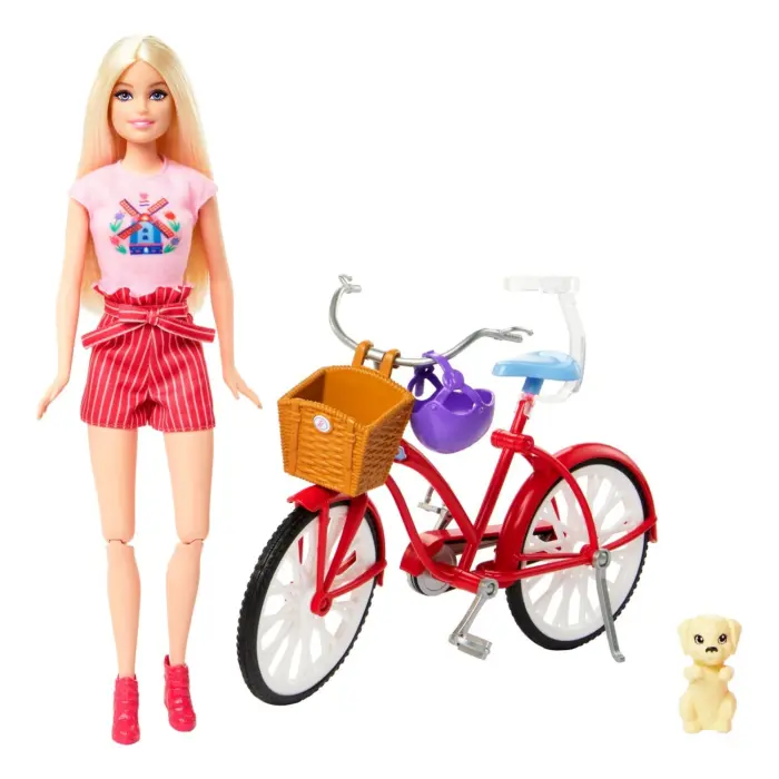Barbie Кукла Pink Passport Холандија, со велосипед и кученце – слика 3