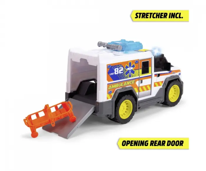 Dickie Toys Ambulancë 30 cm me lëshues disqesh, barelë, dritë dhe zë – foto 2