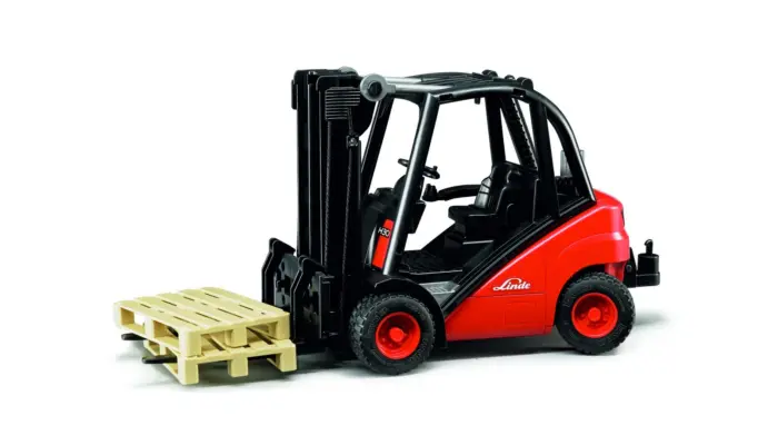 Bruder Виљушкар Linde H30D со 2 евро палети, размер 1:16