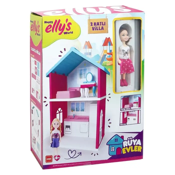 MGS Куќичка за кукли на два спрата Happy Elly’s World со мебел и кукла, 9133