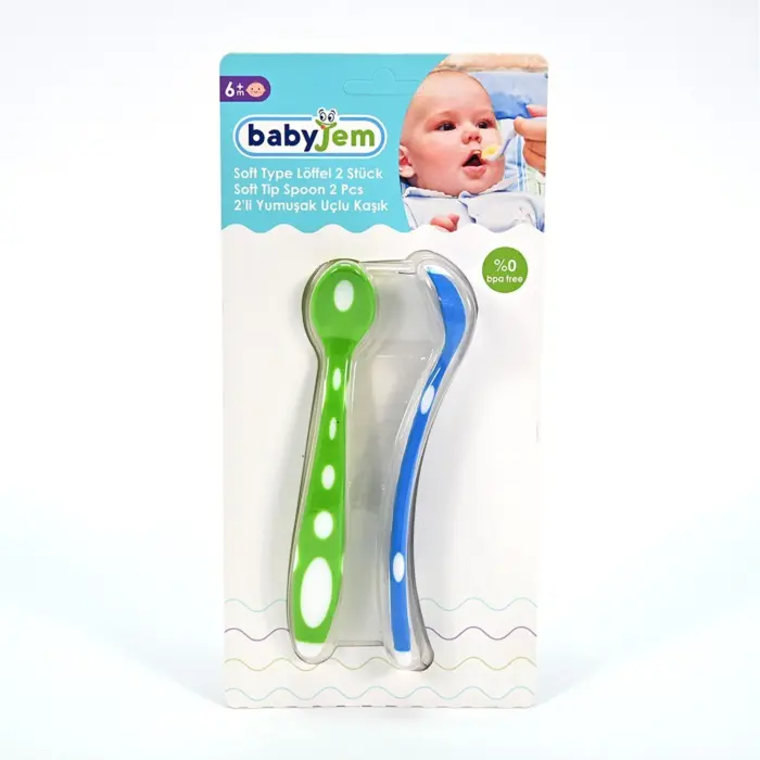 Baby Jem Сет 2 лажички со мек силиконски врв, сина и зелена – слика 3