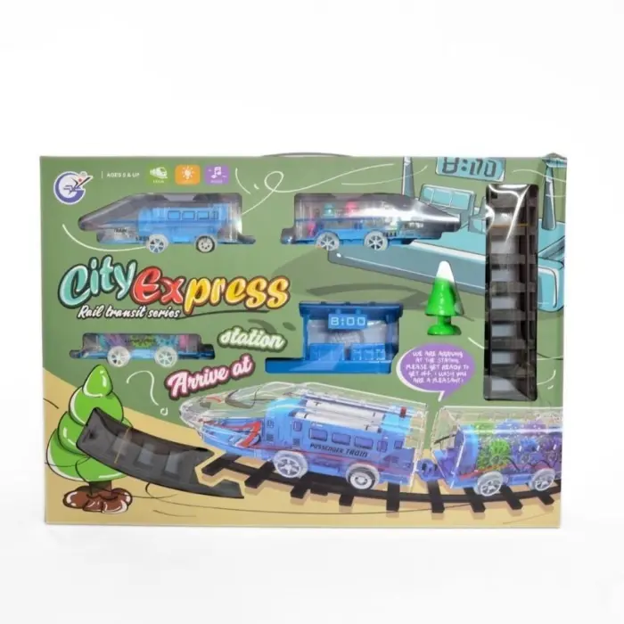 Стаза со возче City Express со 2 локомотиви и станица, светла и звуци – слика 2