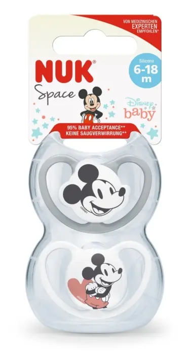 NUK Space Disney Mickey Mouse silicone soother, 6–18 months, 2 pieces