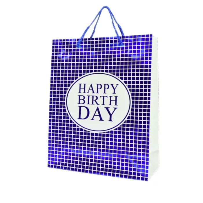 Happy Birthday decorative bag with holographic effect, 26 x 32 x 10 cm