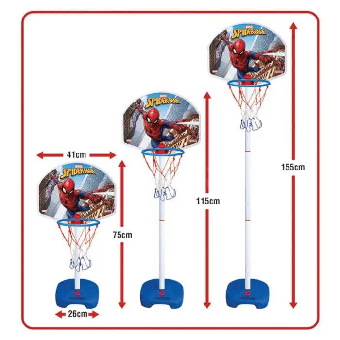 Koshi basketbolli DEDE Spider-Man me këmbë, me lartësi të rregullueshme deri në 155 cm, 03404