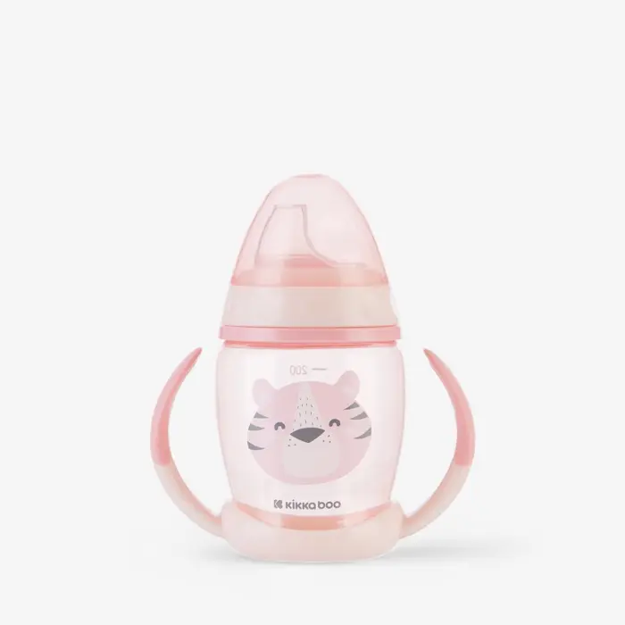 ak-r17a-551844dm-1 Kikka Boo Шише со рачки и силиконско клунче Happy Face, 200 ml, розево