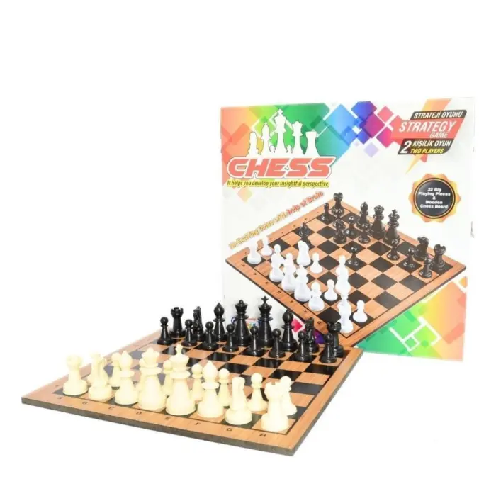 Shah me 32 figura dhe tabelë druri 34 x 34 cm, për dy lojtarë Shah me 32 figura dhe tabelë druri 34 x 34 cm, për dy lojtarë