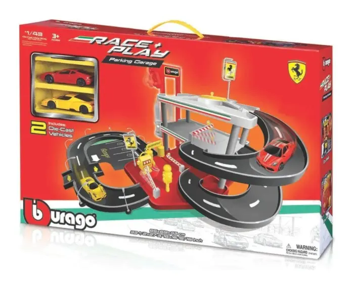 Bburago Ferrari Race & Play паркинг гаража со 2 метални автомобили 1:43 – слика 2