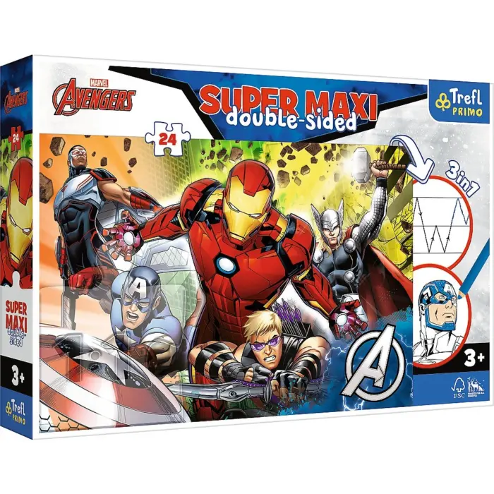 Trefl Primo Двострана сложувалка Super Maxi Marvel Avengers, 24 парчиња