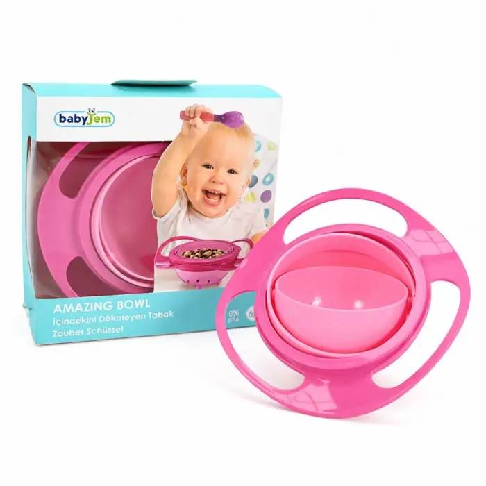 Baby Jem Чинија Amazing Bowl што не се истура, ротација 360°, розова – слика 4