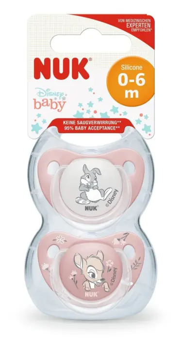 NUK Силиконска цуцла лажалка Trendline Disney Bambi, 0–6 месеци, 2 парчиња