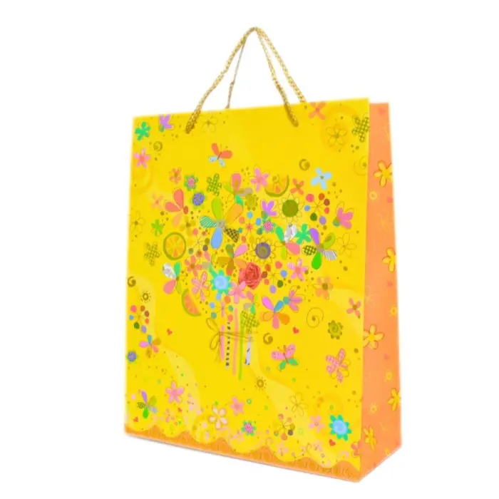 Qese dekorative dhuratash me motive lulesh dhe zemër, 26 x 32 x 10 cm – foto 2