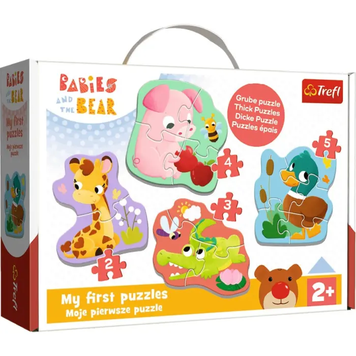 Trefl Бебешка сложувалка Babies and the Bear – Животни, 4 сложувалки од 2 до 5 парчиња